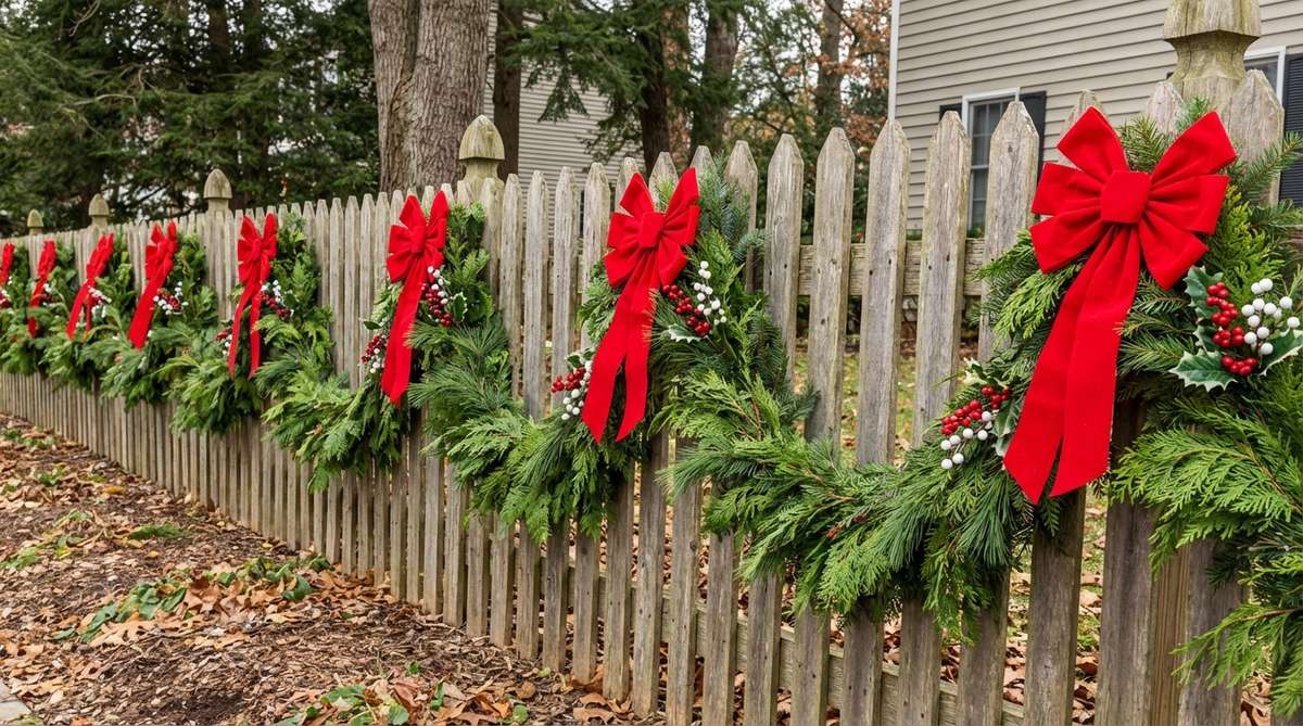 evergreen branch fence swags