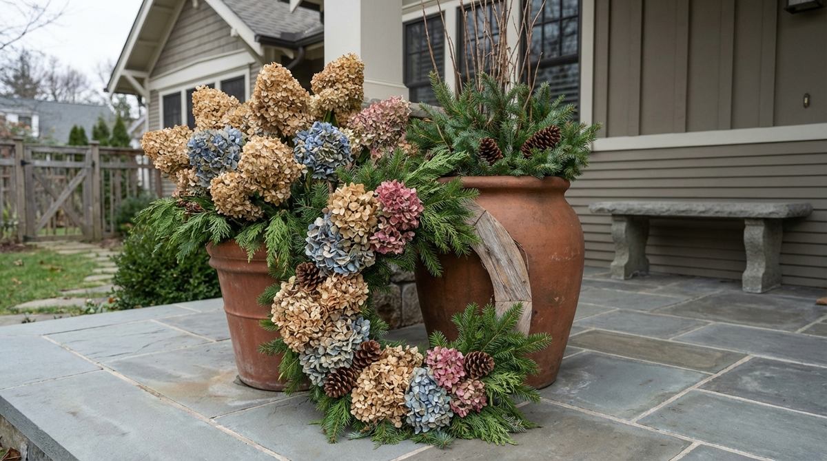 dried hydrangea winter arrangements