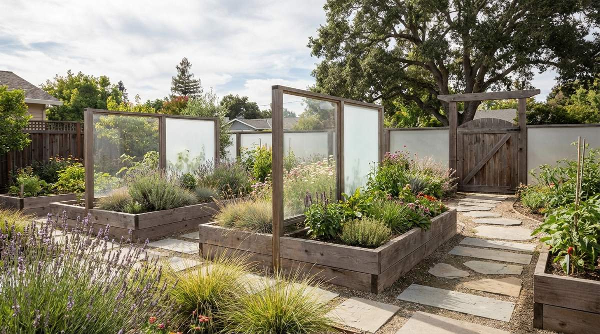 Clear and frosted acrylic strips used as invisible separators in mini garden fences, providing functional division without obstructing light for healthy plant growth.