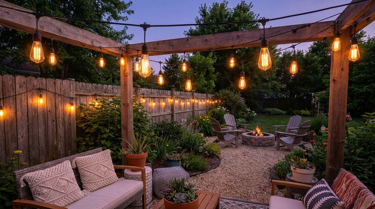 Vintage boho decor featuring Edison bulb string lights with oversized filament bulbs on a black cord, offering an industrial-meets-bohemian charm. The amber glow provides warm illumination, perfect for creating inviting atmospheres in spaces like pergolas or fence lines. Ideal for adding restaurant-quality ambiance to your home.