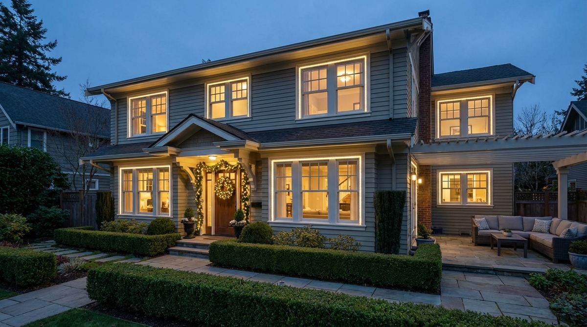 LED strips or C7 bulbs mounted on window trim create glowing architectural frames visible from both interior and exterior vantage points. The outlined effect emphasizes window proportions and establishes rhythm across multi-window facades, with adhesive mounting clips designed for painted wood or vinyl surfaces to prevent siding damage. Multiple windows can be connected to a single controller for synchronized color changes and animation effects, coordinating with front door wreaths and garland treatments to establish cohesive color stories across all architectural elements in garden designs.