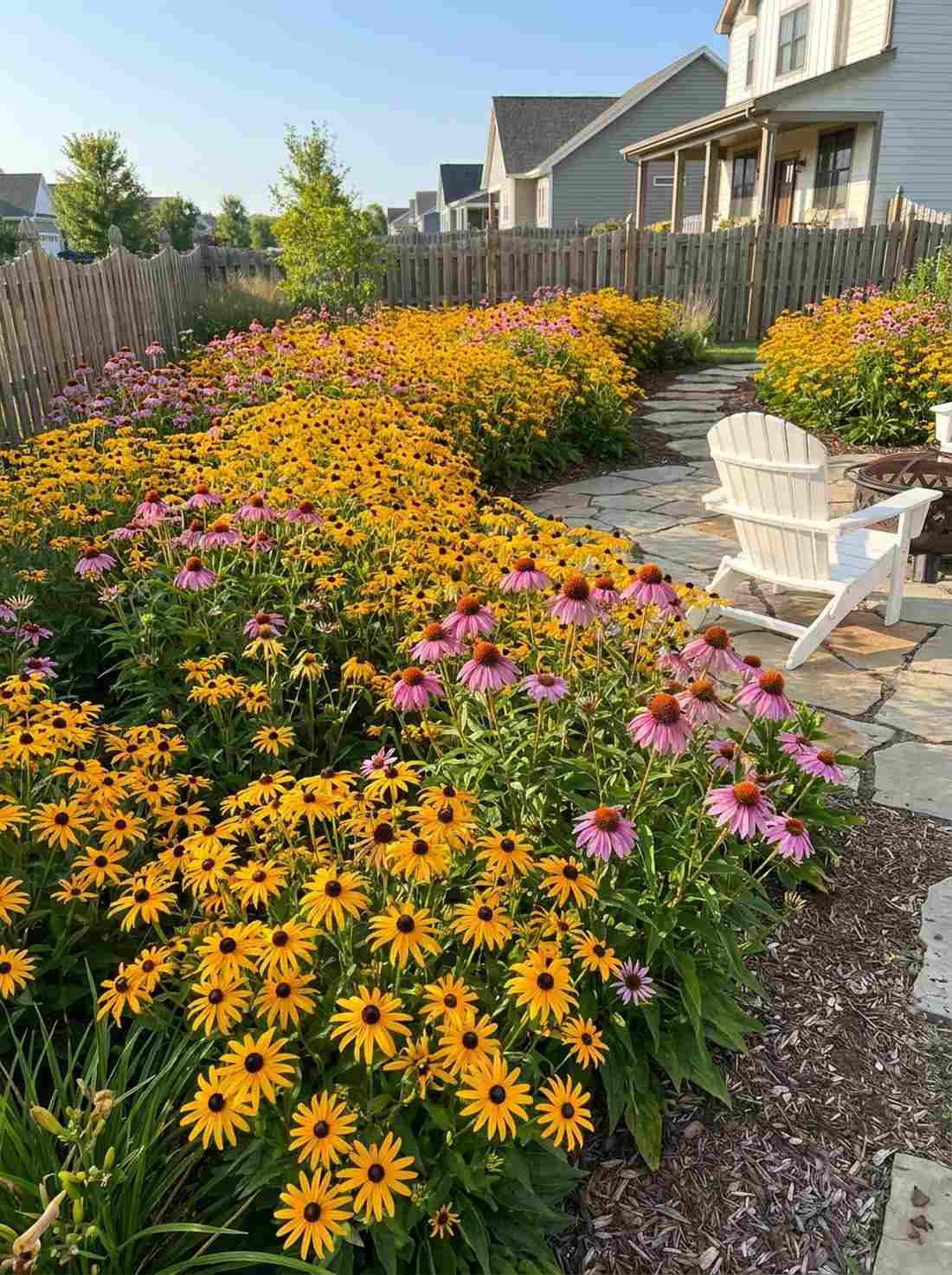 black eyed susan and purple coneflower drift