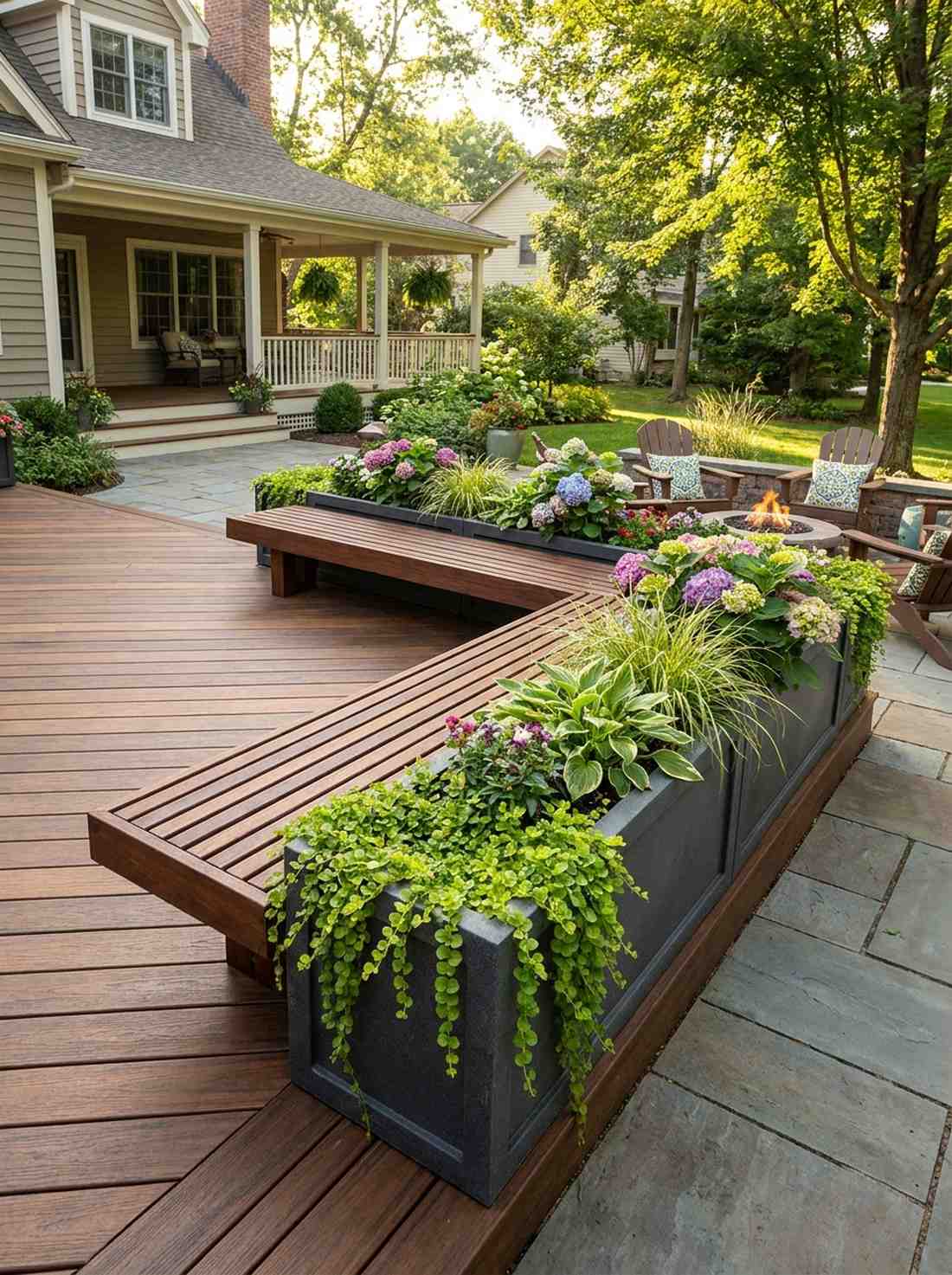 built in planter bench seating