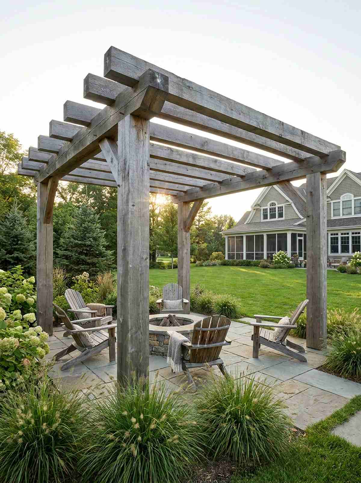 cedar post and beam pergola