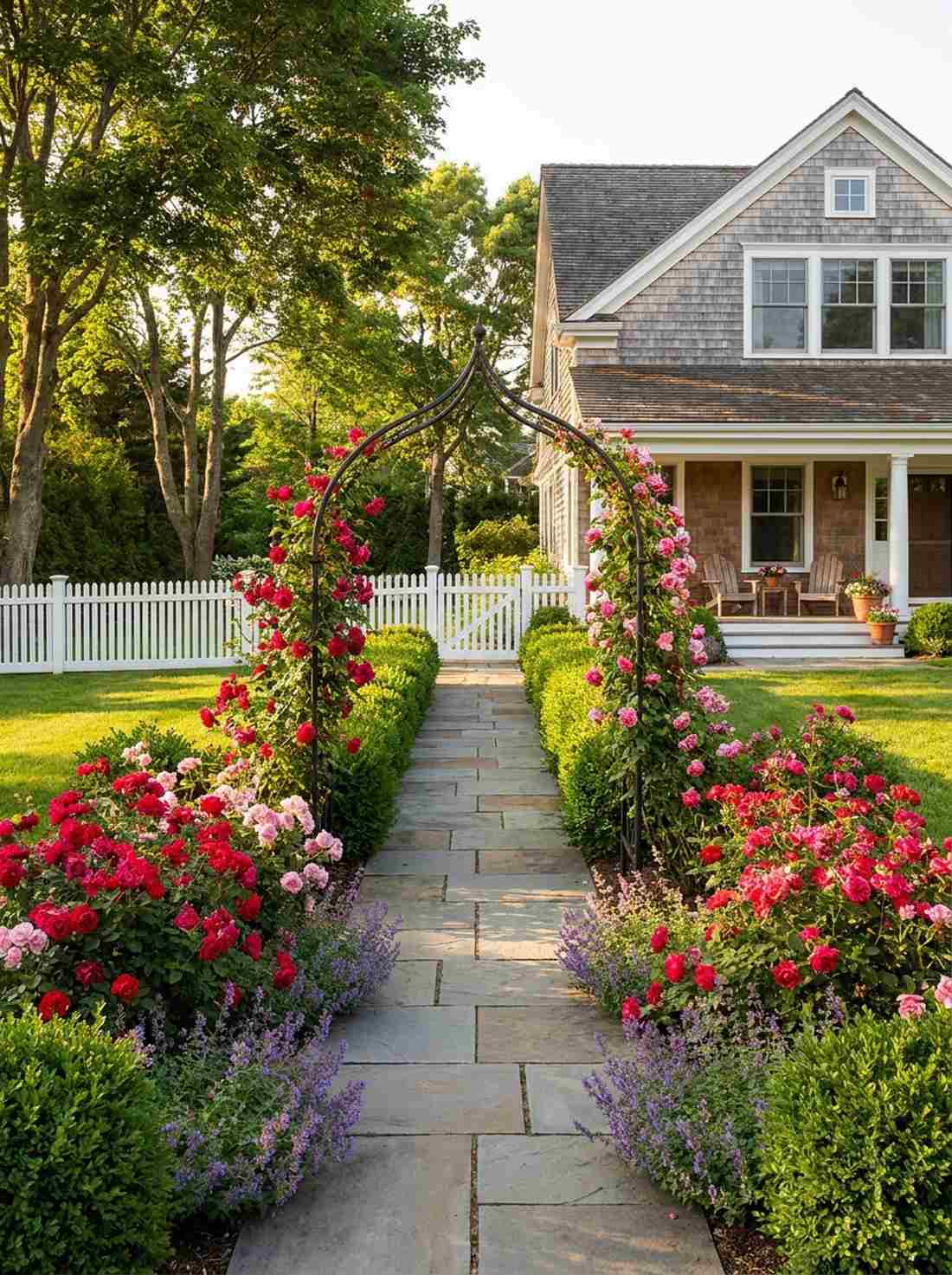 formal rose garden entry