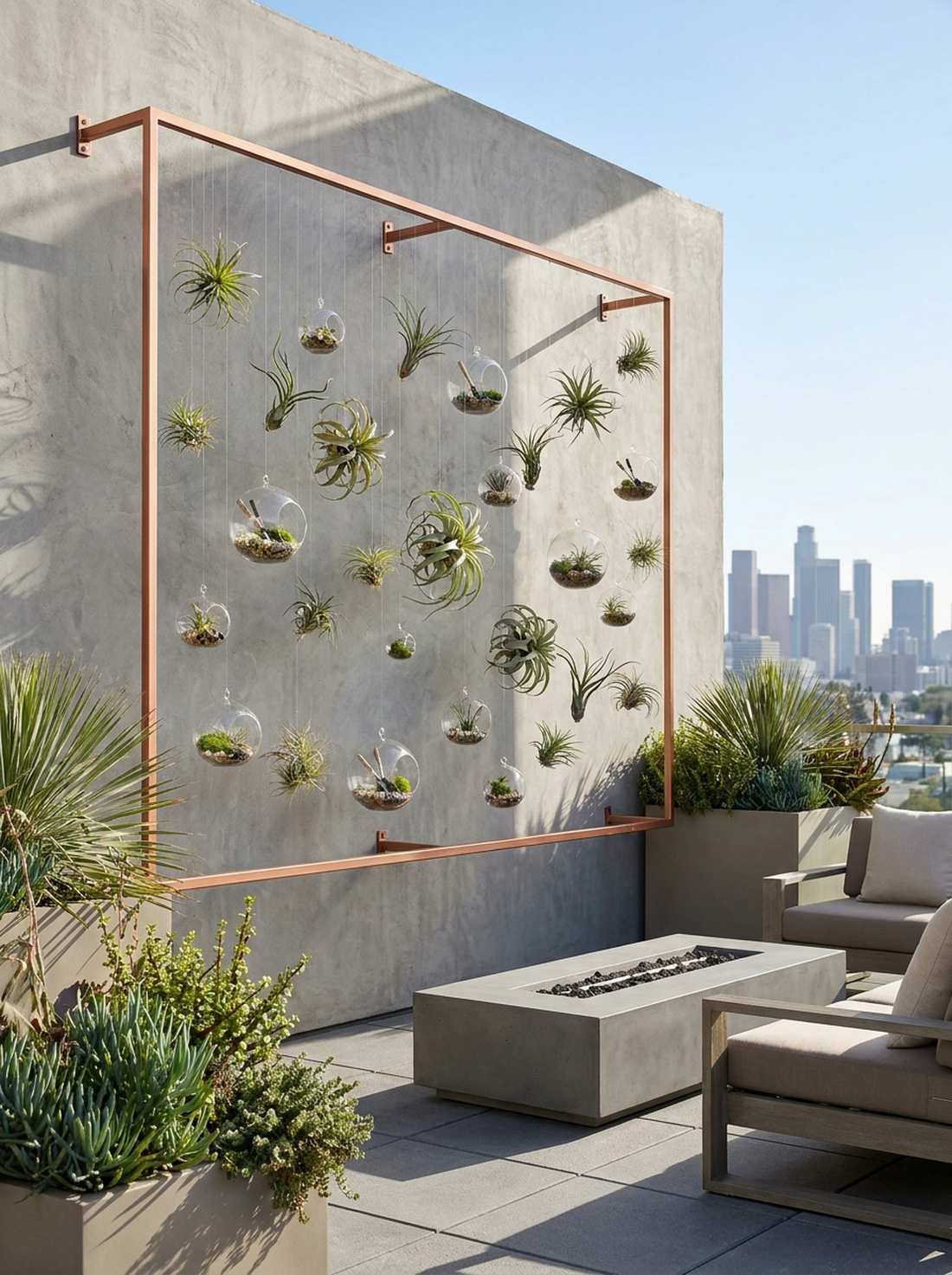 modern metal frame with suspended botanical elements