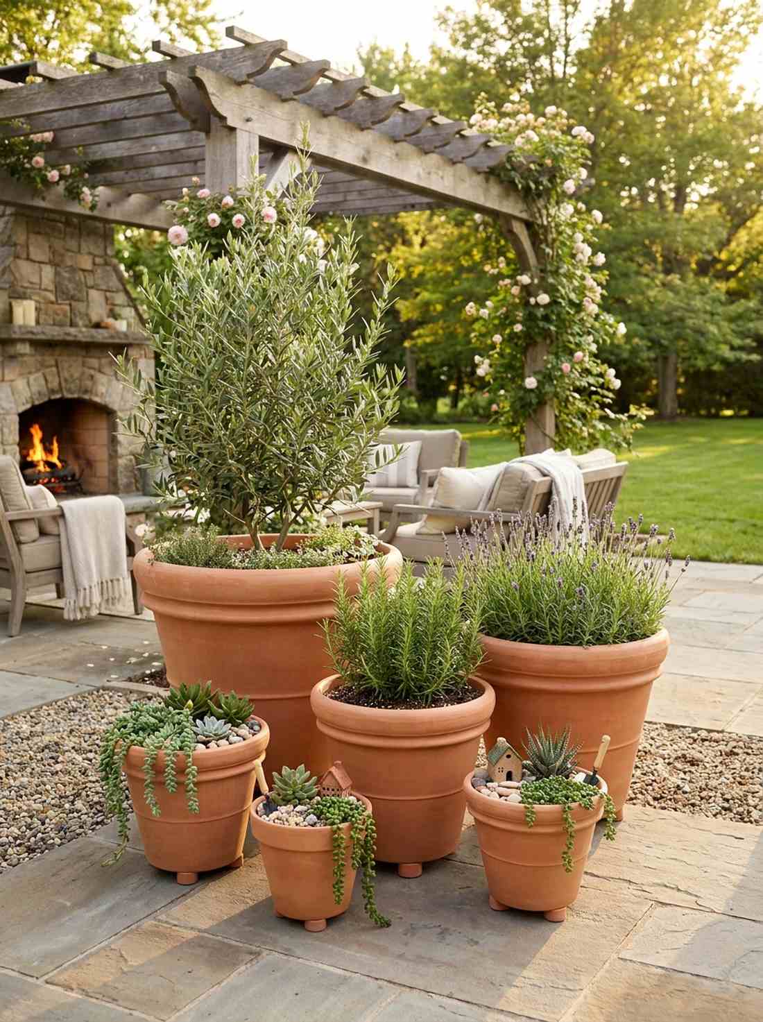 terracotta pot graduated arrangements