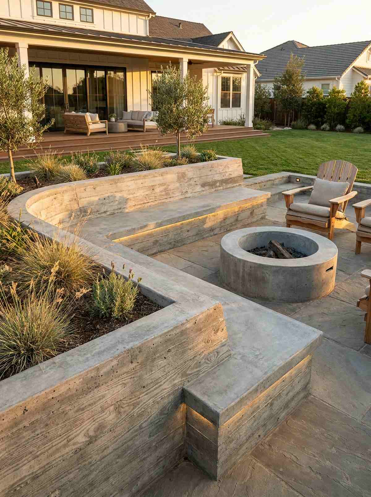 built in concrete bench seating