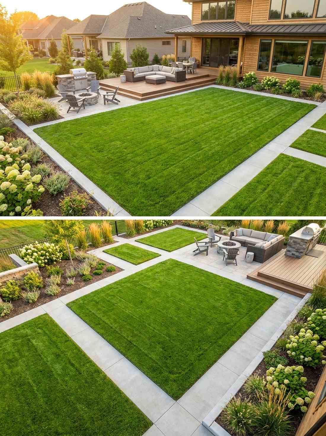 concrete edged lawn panels