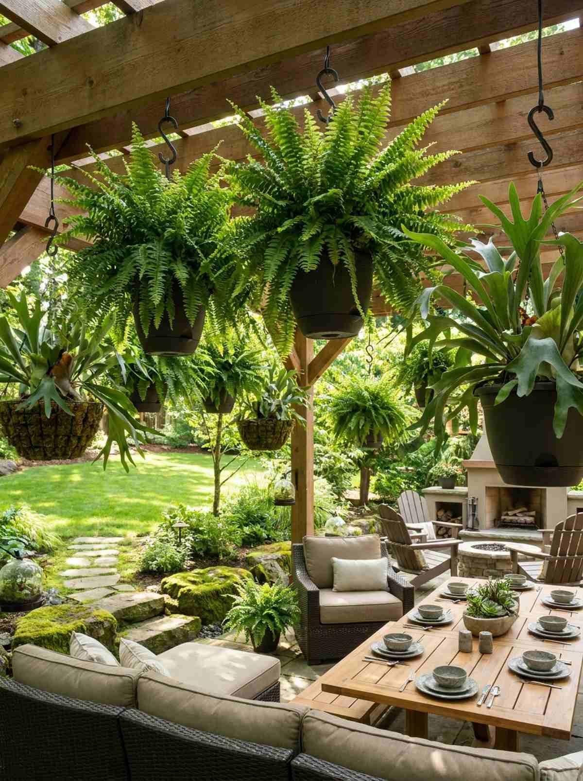 fern shade garden display