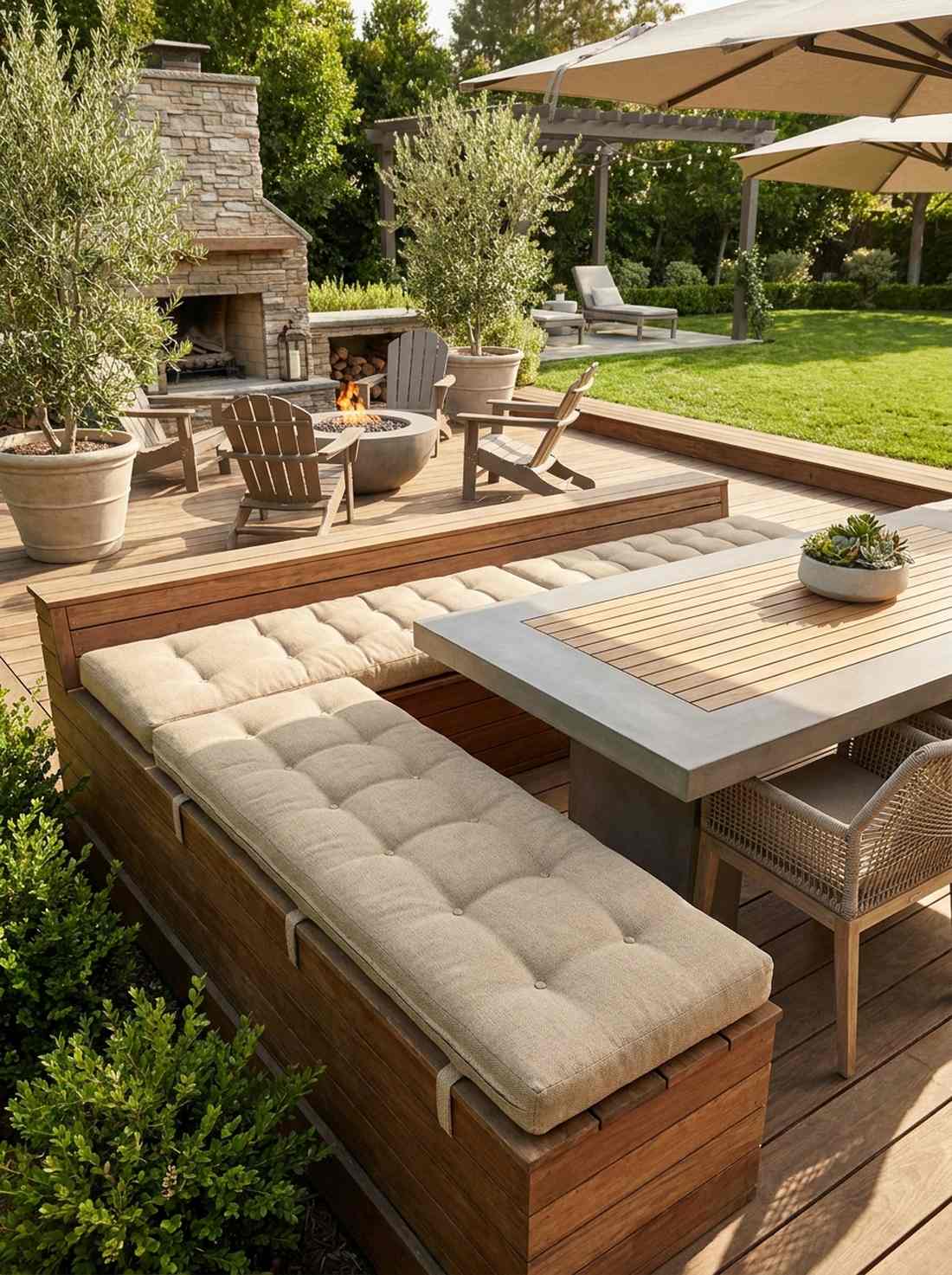 outdoor cushions on bench seating