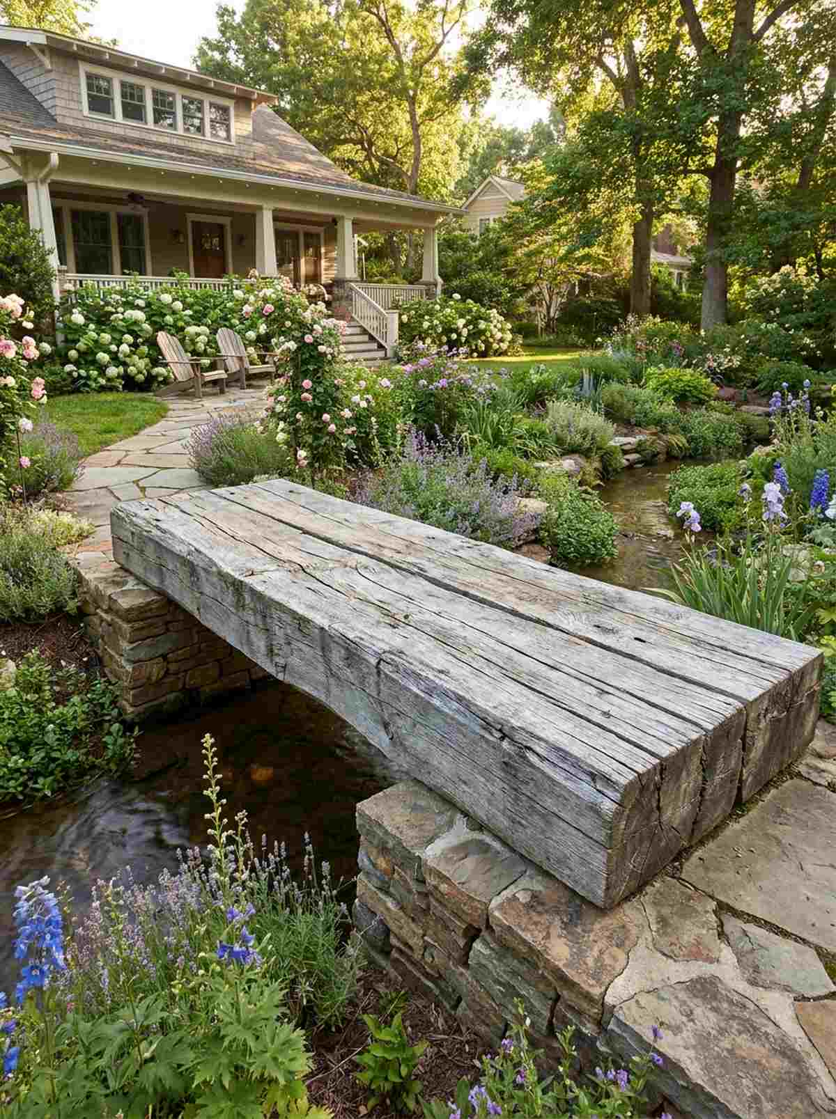 reclaimed timber beam bridge