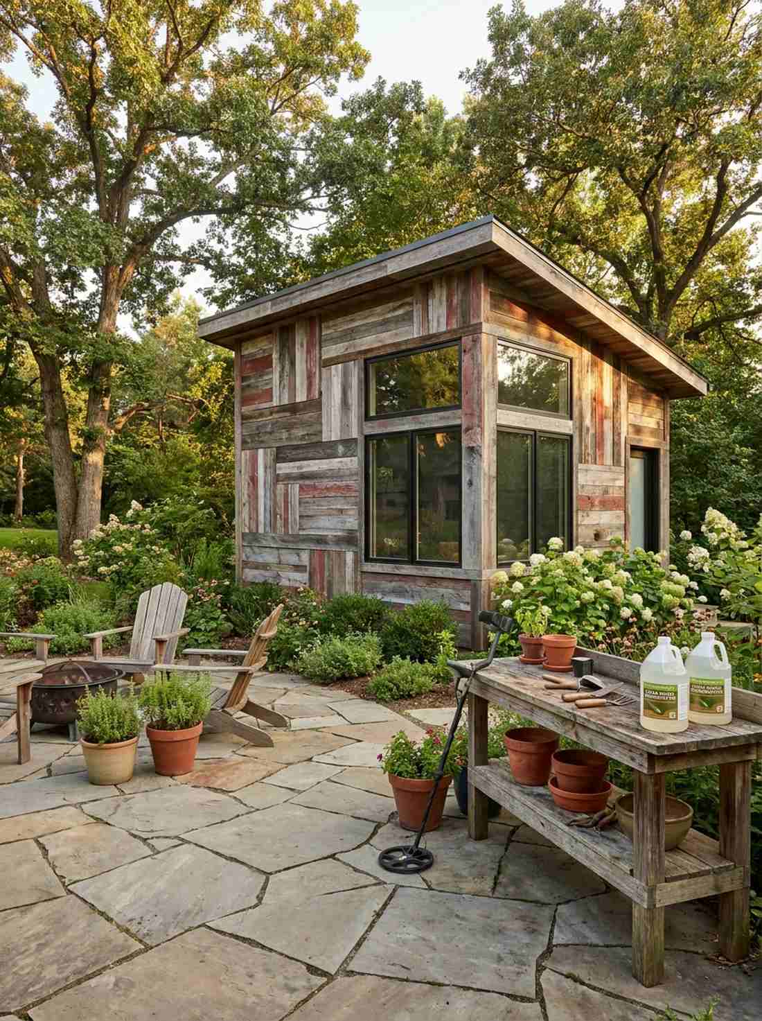 reclaimed wood patchwork shed