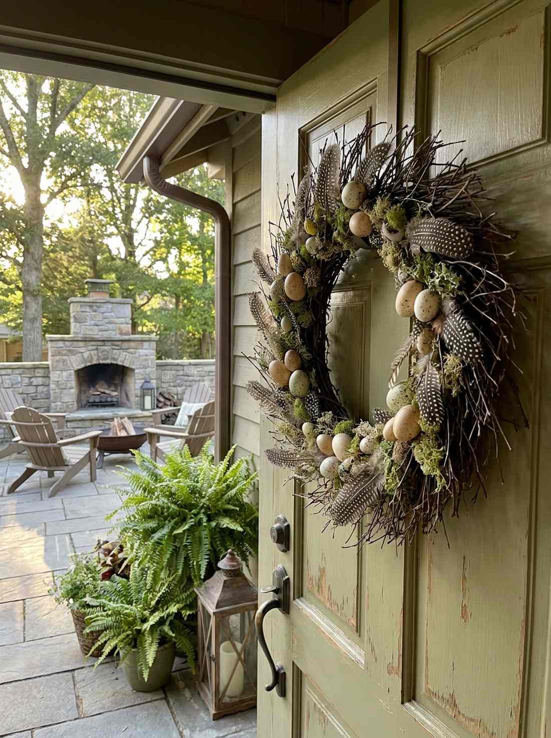 feather egg and twig woodland wreath
