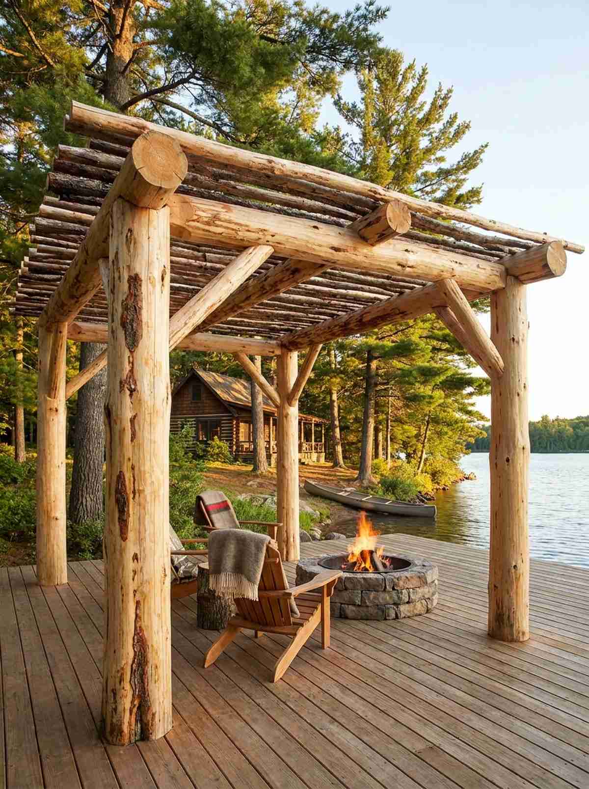 rustic log pergola structure