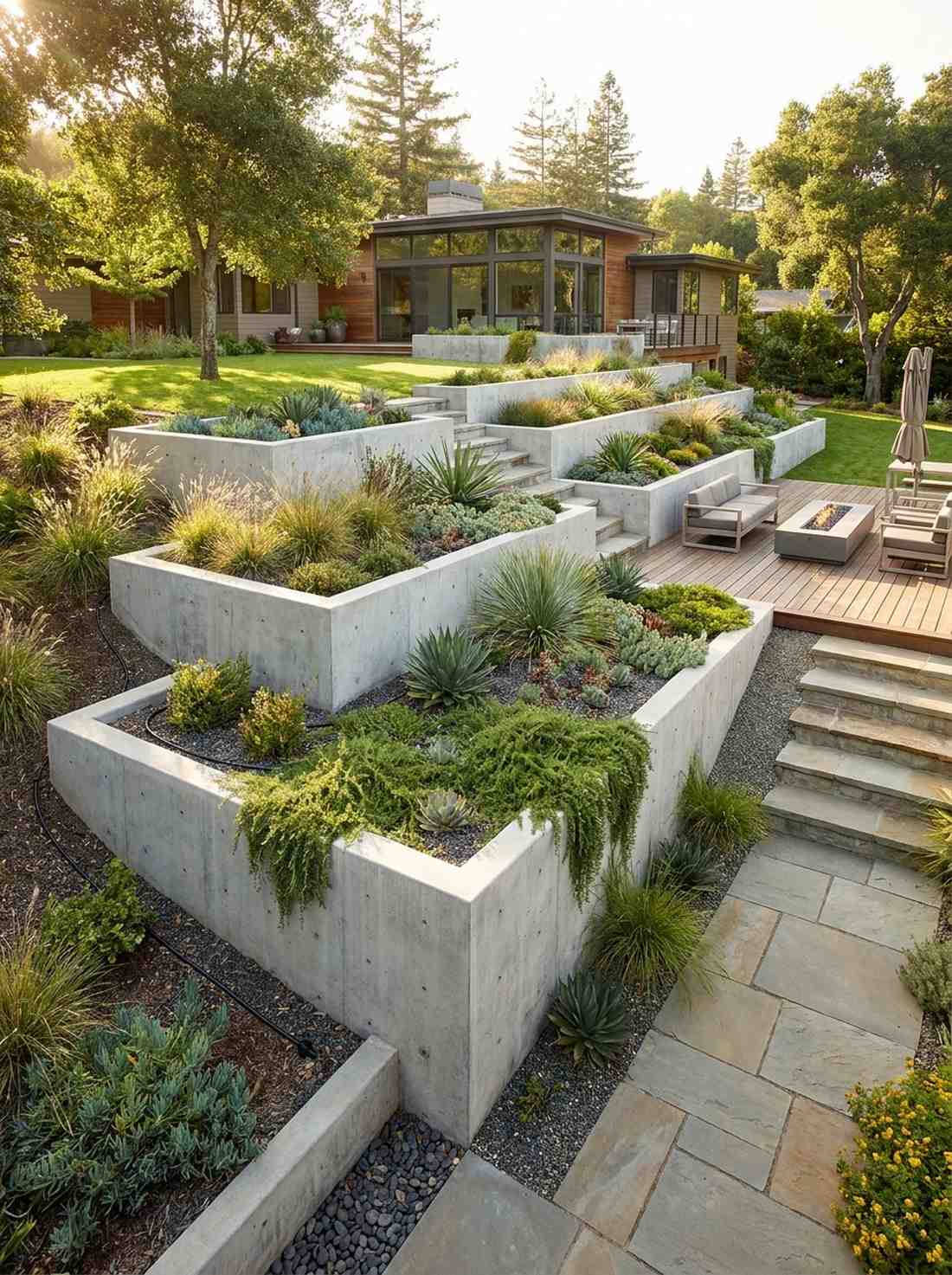 terraced geometric garden beds