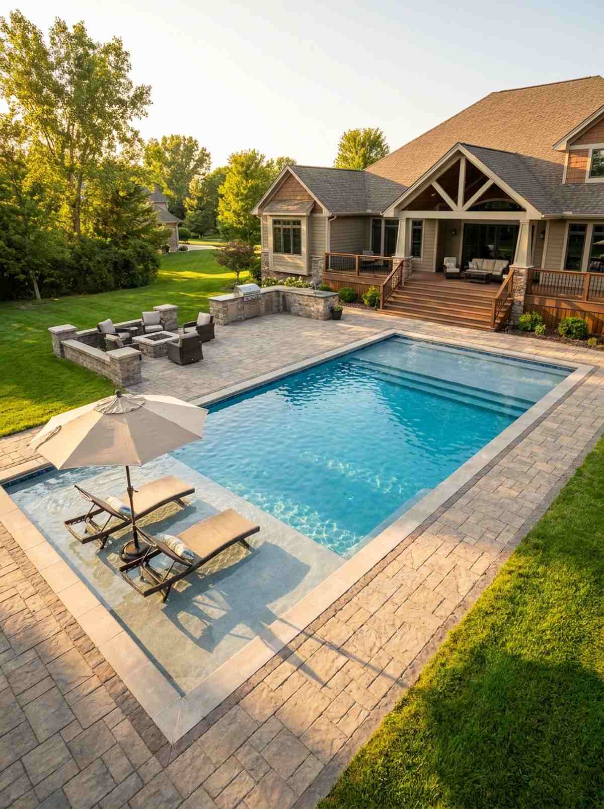dual ledges on opposite pool ends