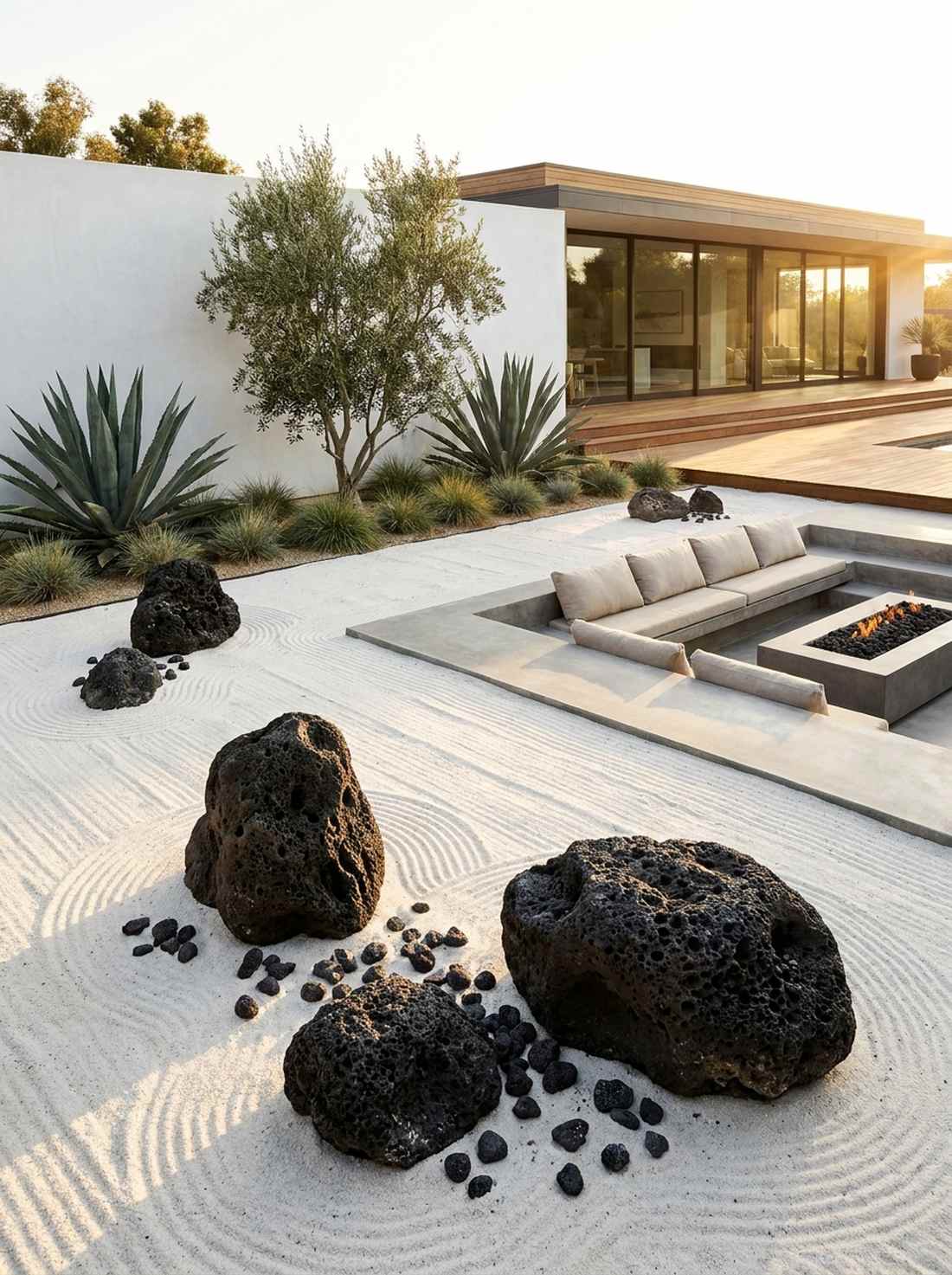 volcanic lava rock accents