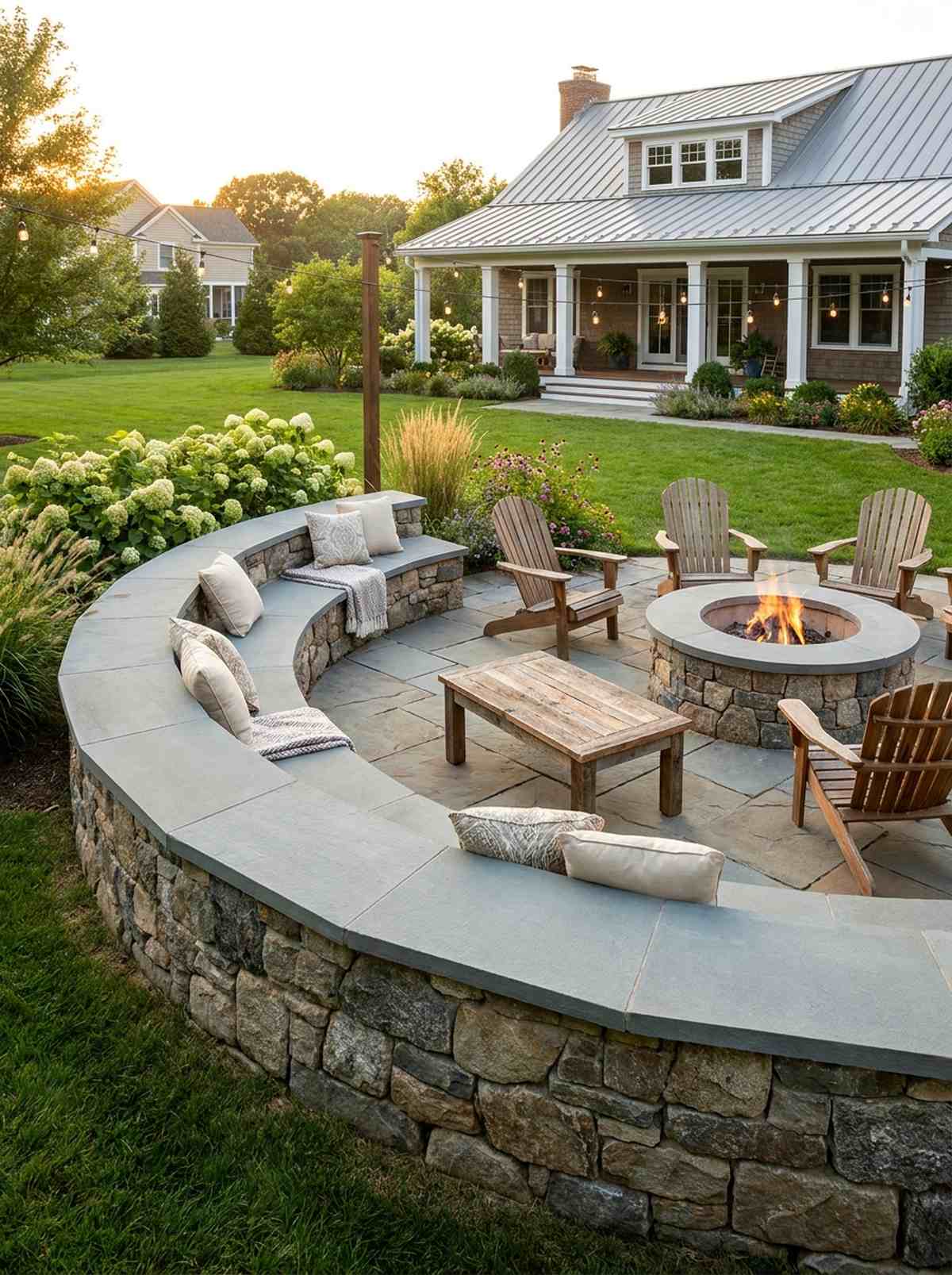 capped stone wall with bluestone top