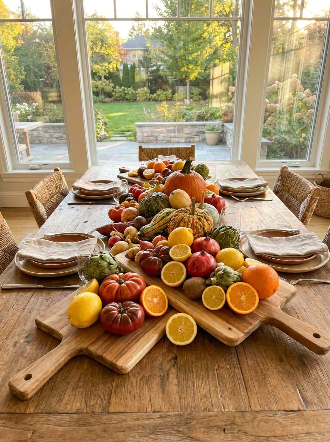 edible centerpiece with seasonal produce
