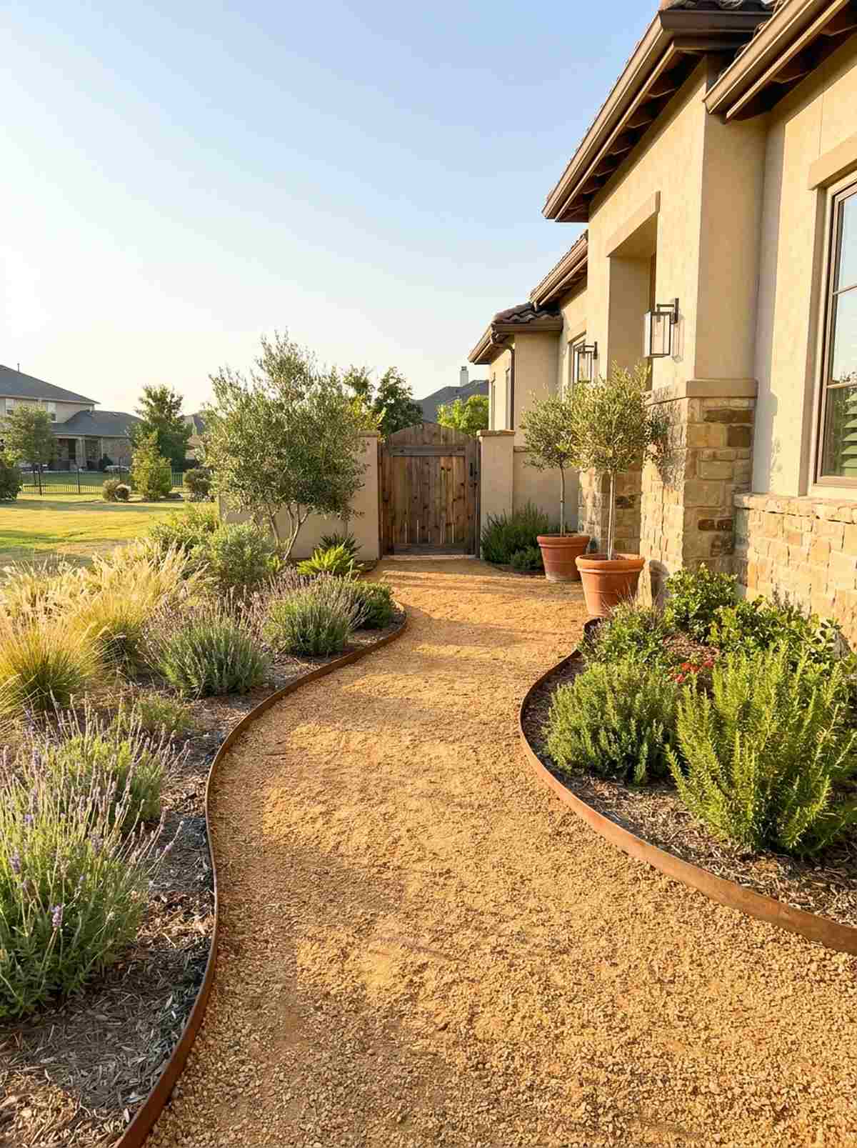 golden gravel pathways