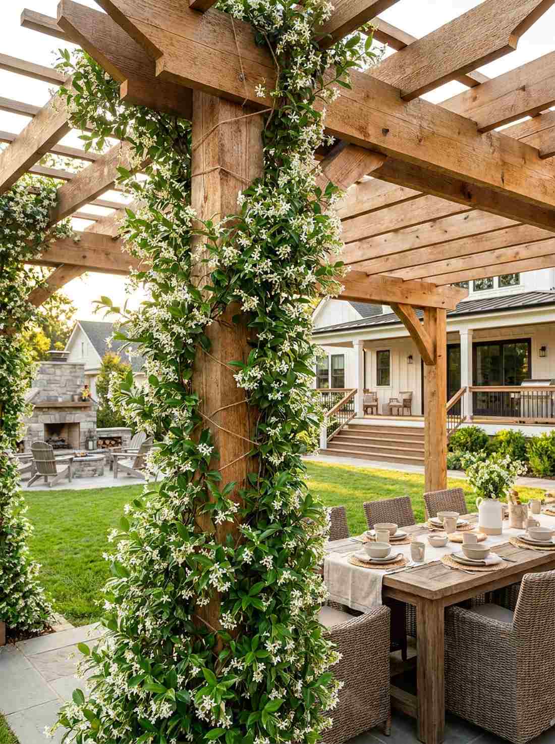 jasmine covered pergola posts