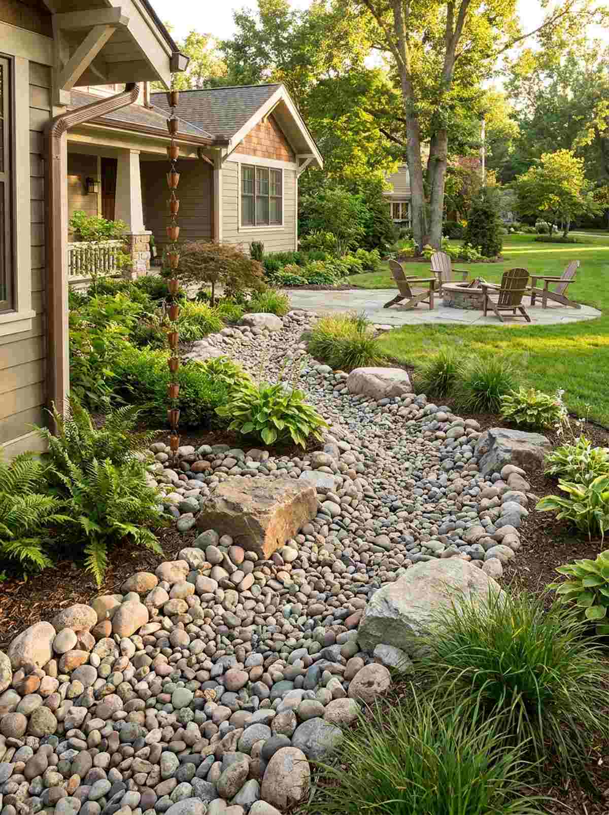 meandering river rock channel