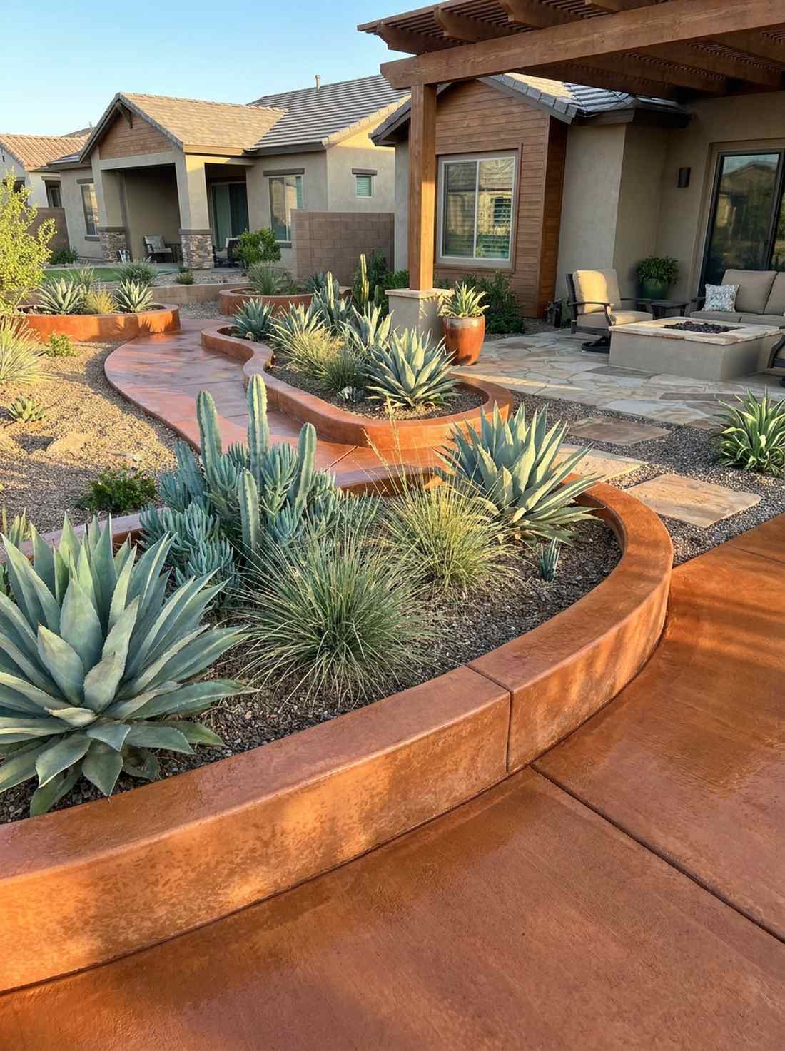 colored concrete ribbon edging