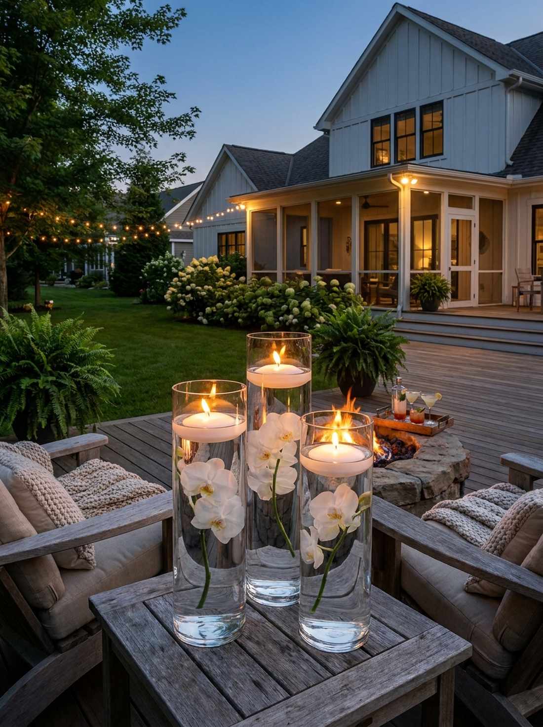 floating candles in glass cylinders