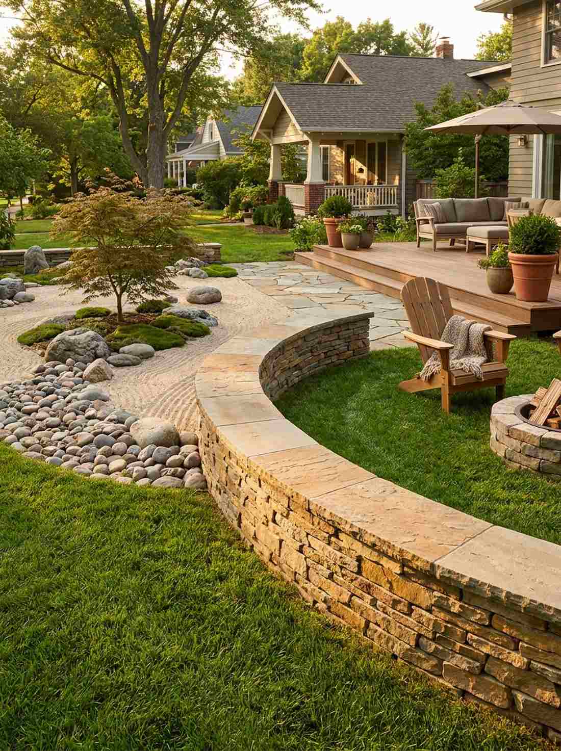 low stone border wall