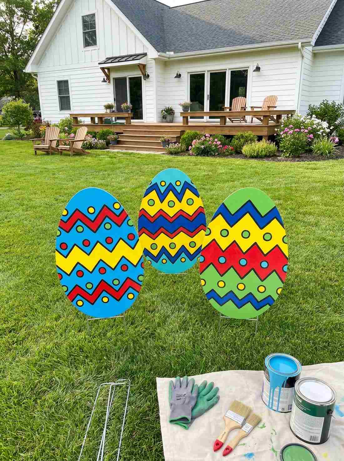 oversized wooden egg yard art