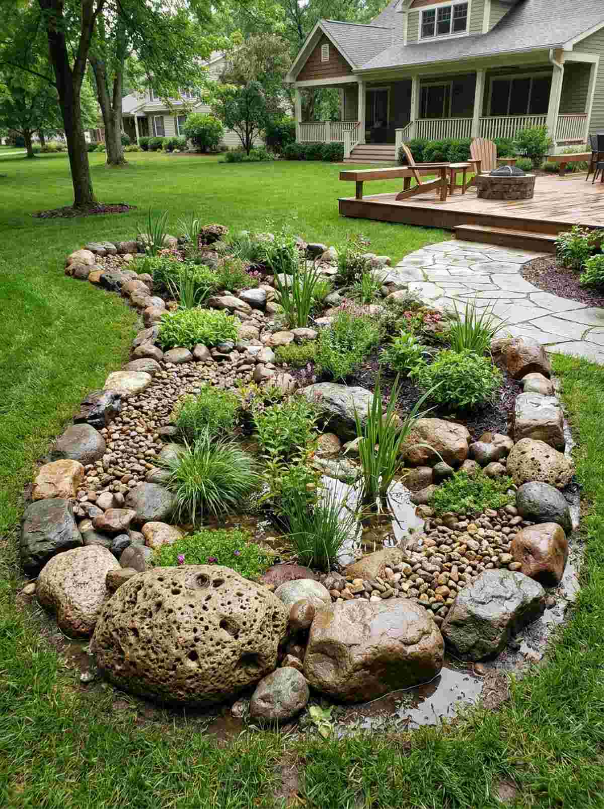 rain garden rock basin