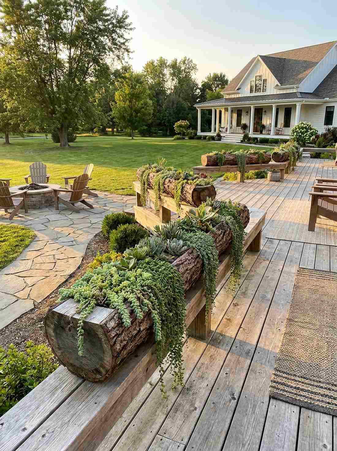 split log trough planters