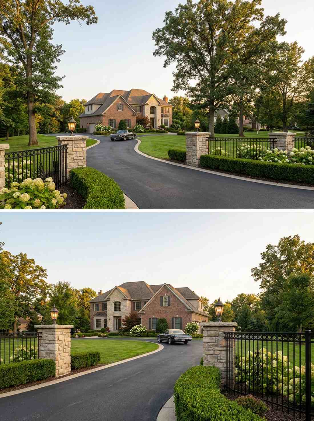 stone pillars with metal infill