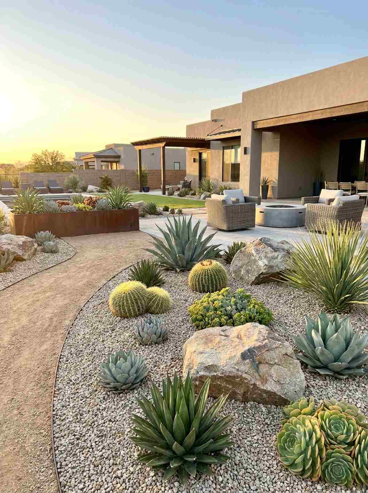 succulent garden with gravel mulch