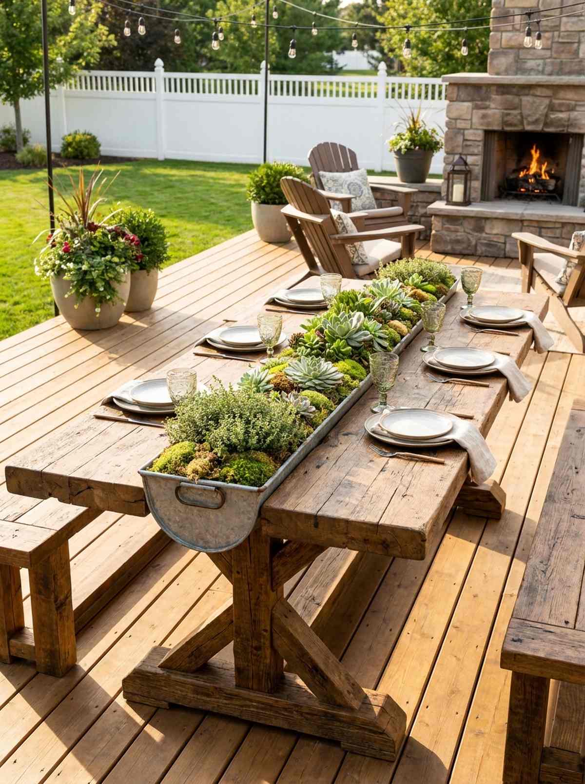 trestle table with built in planters