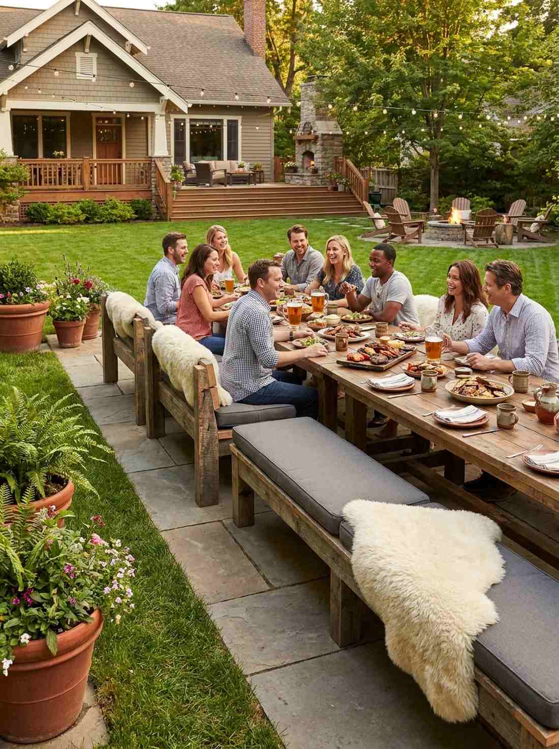 bench style communal dining