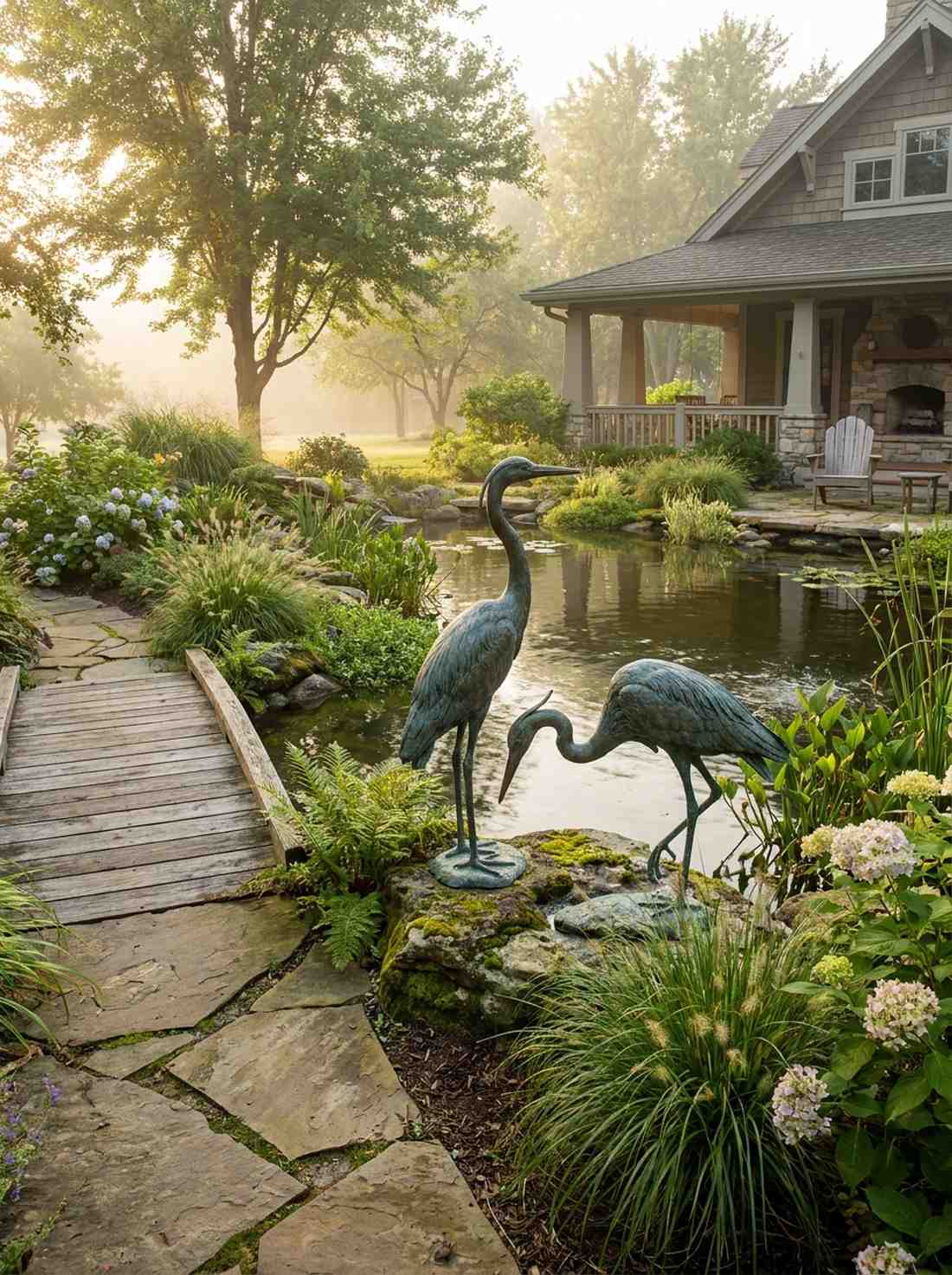 bronze heron statues