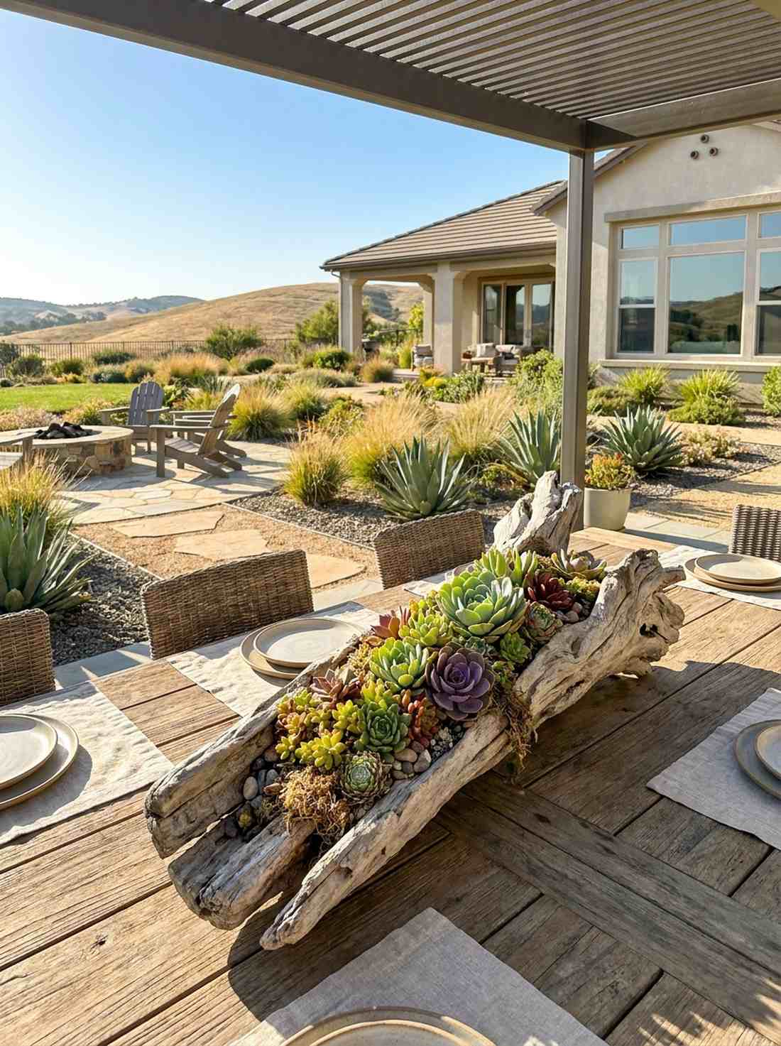 driftwood and succulent composition