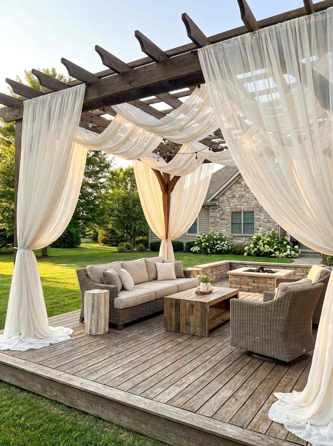 fabric draped pergola canopy