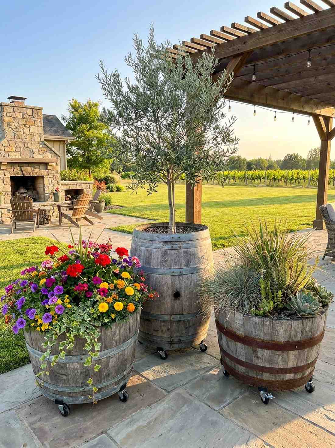 wine barrel half containers