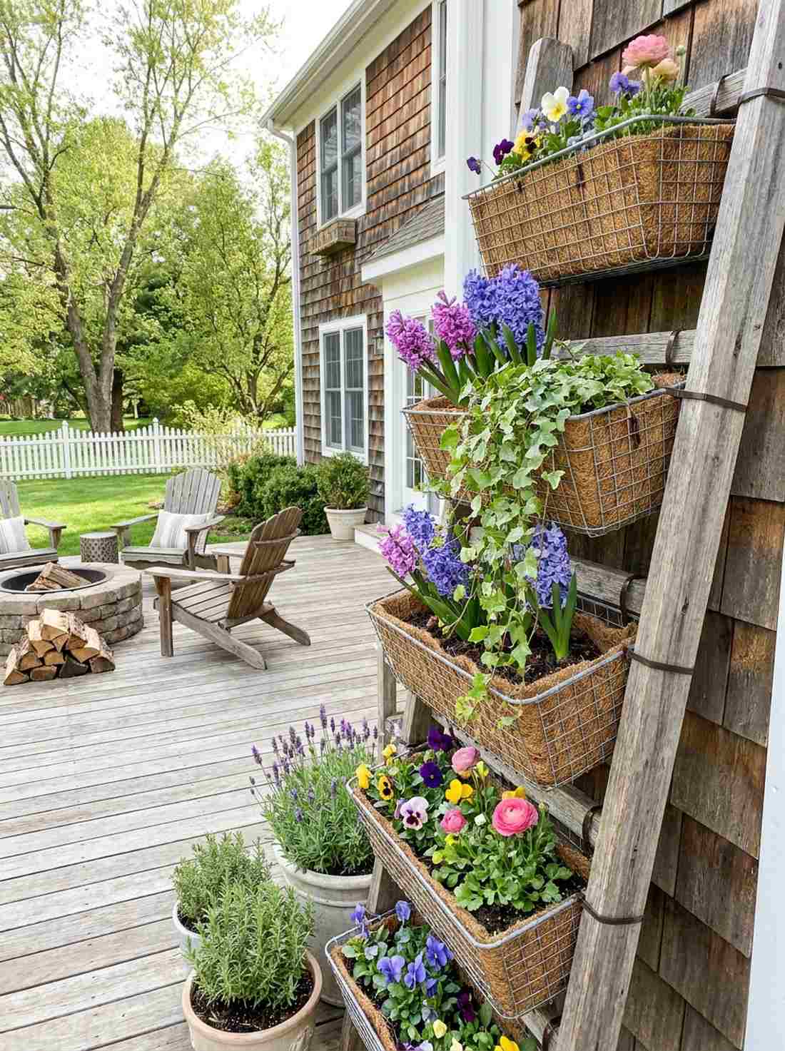 wire basket flower ladder display