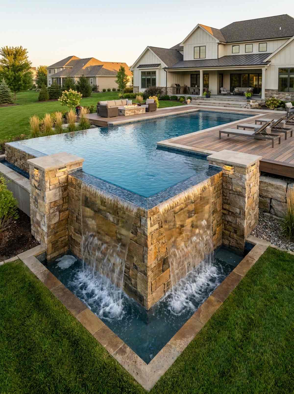 dual vanishing edges forming corner waterfall