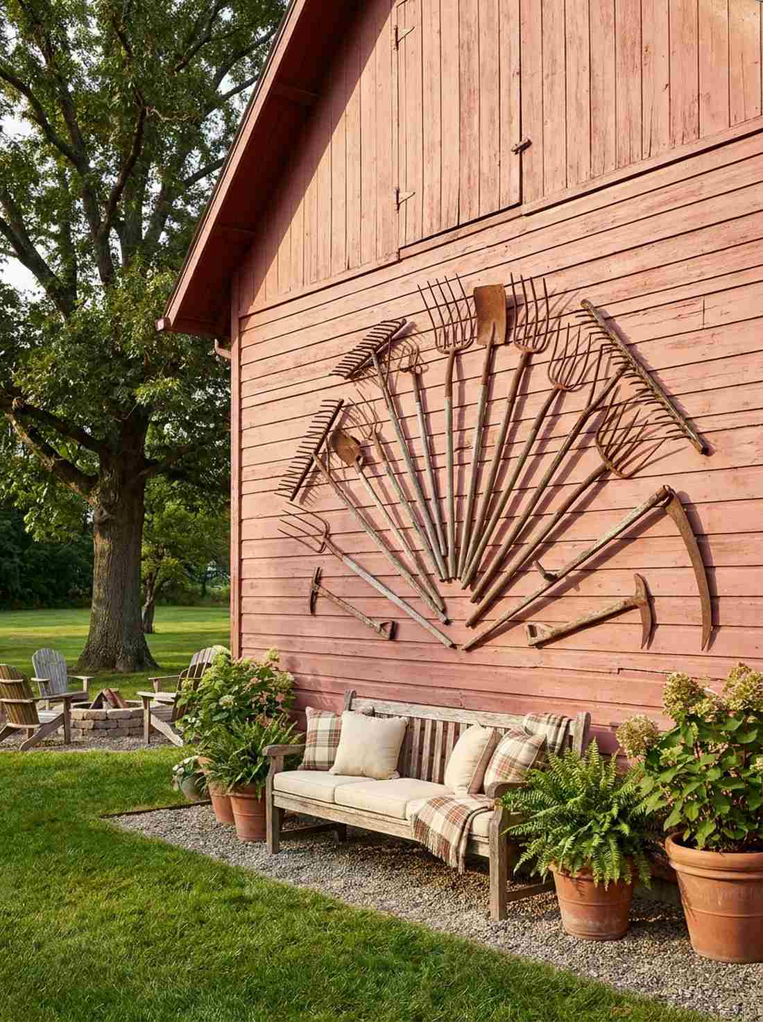 repurposed farm tool displays