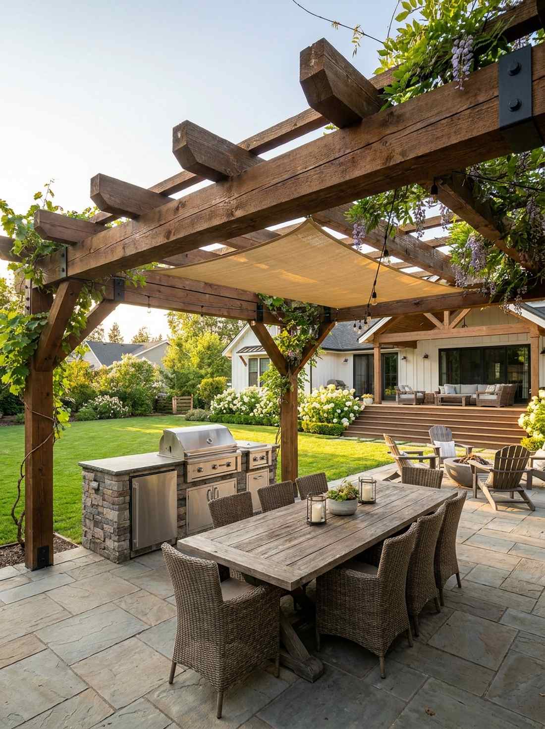 rustic pergola with timber beams