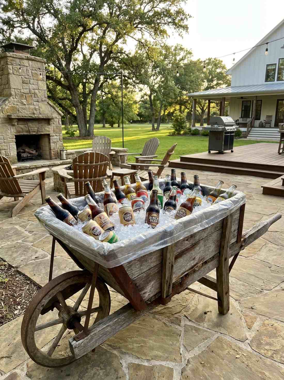 vintage wheelbarrow beverage station