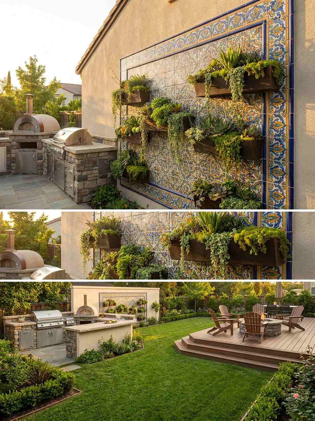 ceramic tile mosaic with integrated planters