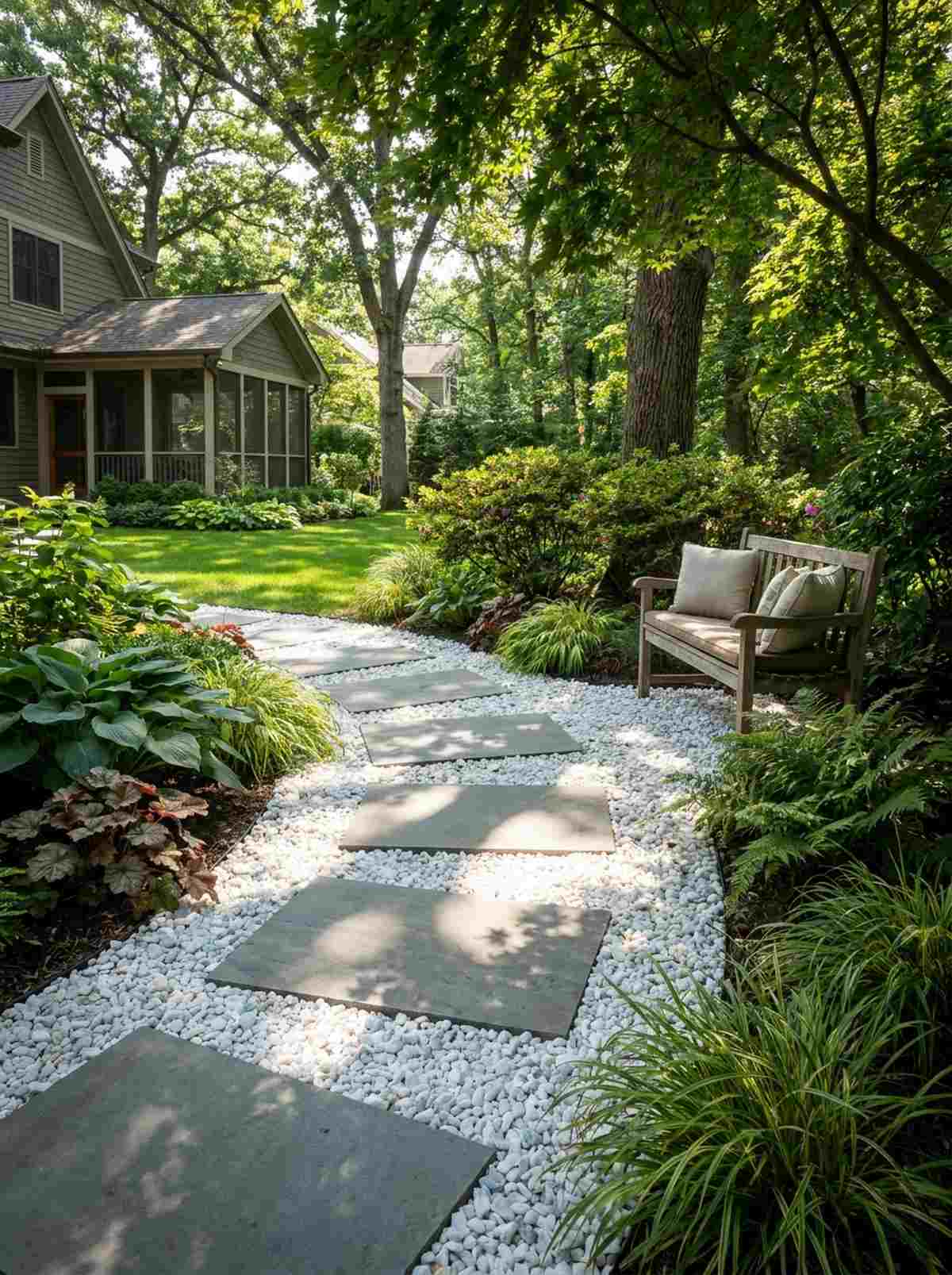 marble chips with bluestone pavers
