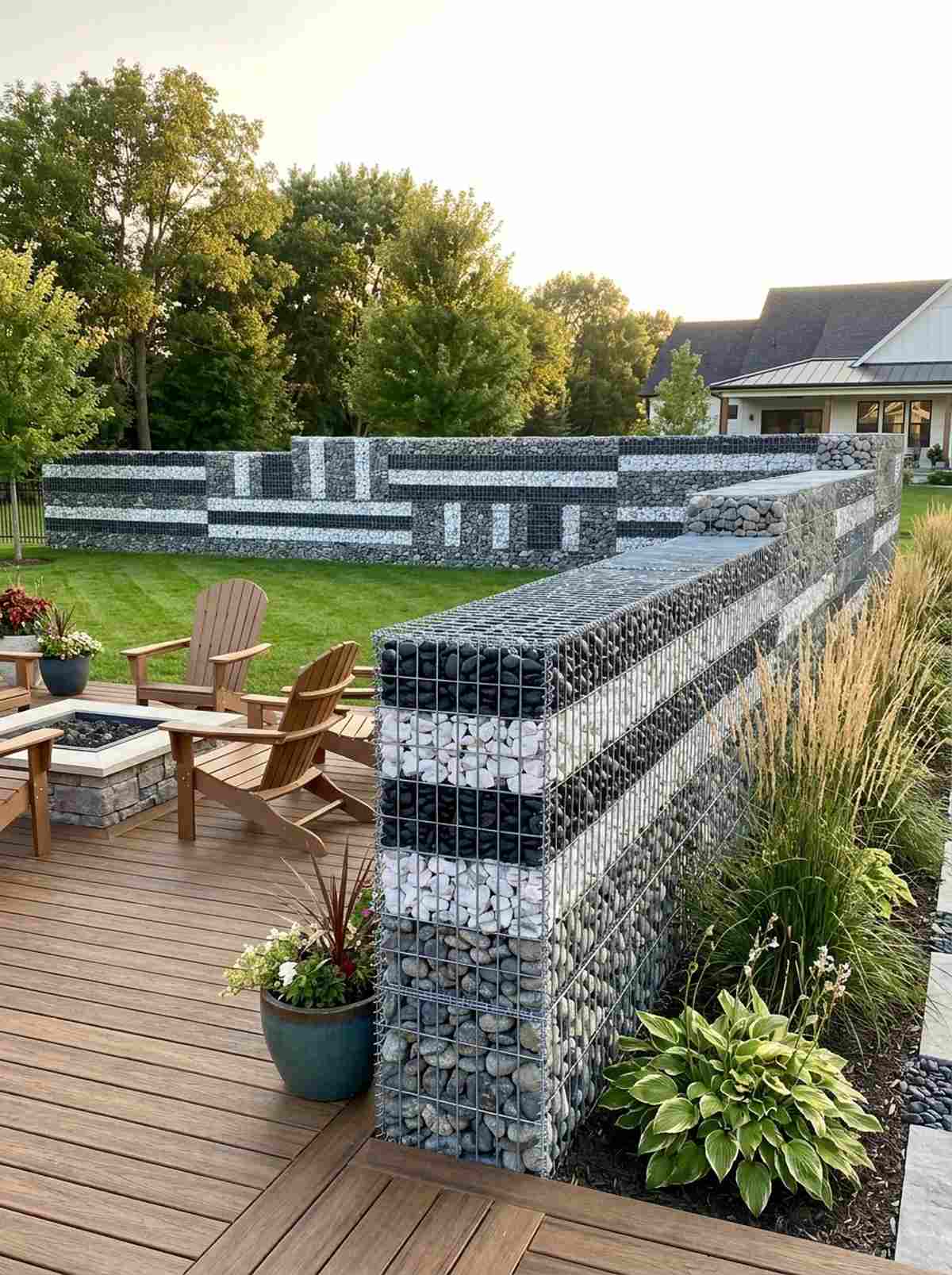 mixed stone color gabion wall