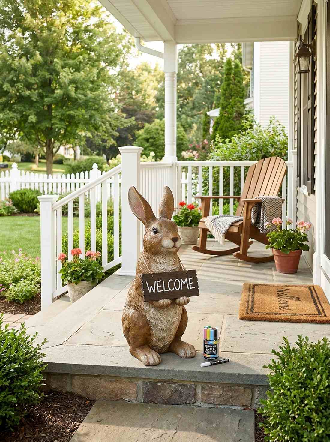 rabbit with welcome sign